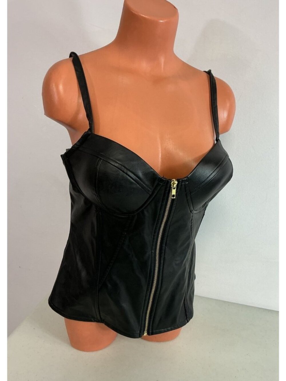 Black Faux Leather Bustier Sexy Bondage Top Womens XL